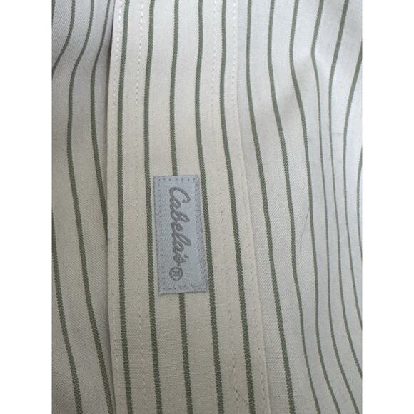 Cabelas Outfitter Series Long Sleeve Shirt Mens Large Beige Button Down Striped - Picture 5 of 8